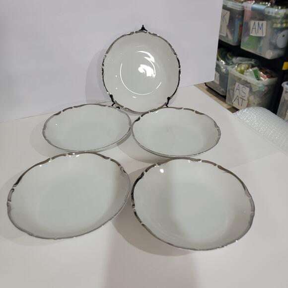 5 Harmony House Japan Starlight Silver Rimmed White Coupe Soup Bowls - Picture 7 of 8